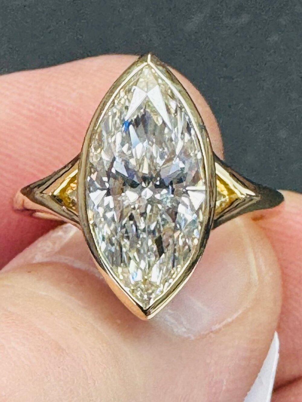 14k Yellow Gold Bezel Set Marquise Ring
